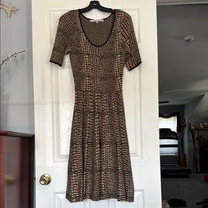 Luxe Black and Tan Patterned Midi Dress